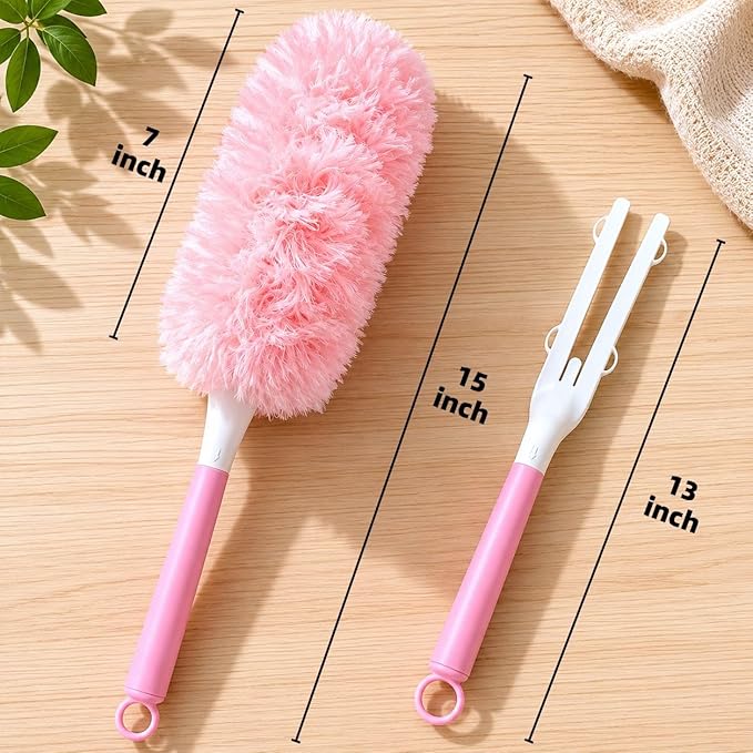 30 Count Pink Duster Refills Compatible with Swiffer Handle, 360° Multi-Surface Duster Refills with 1 Handle, 5X Microfibers Disposable Dusters for Home, Office Cleaning