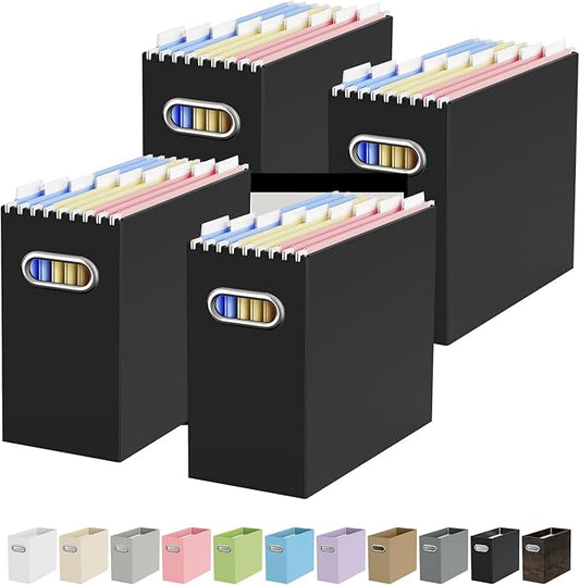 Oterri Cardboard File Organizer Box for Hanging File Folders Letter Size,File Box for Computer Desk,File Cabinet,Working Home,Office,Classroom（Black, Letter Size - 4 Packs）