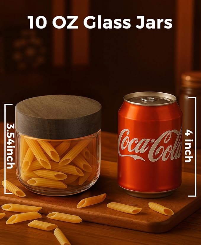 10oz 8 Pack Overnight Oats Containers with Lids, Glass Mason Jars with Acacia Wood Airtight Lids, Wide Mouth Meal Prep Storage Jars for Yogurt, Chia Pudding, Salad, Parfait, Snacks, Spice