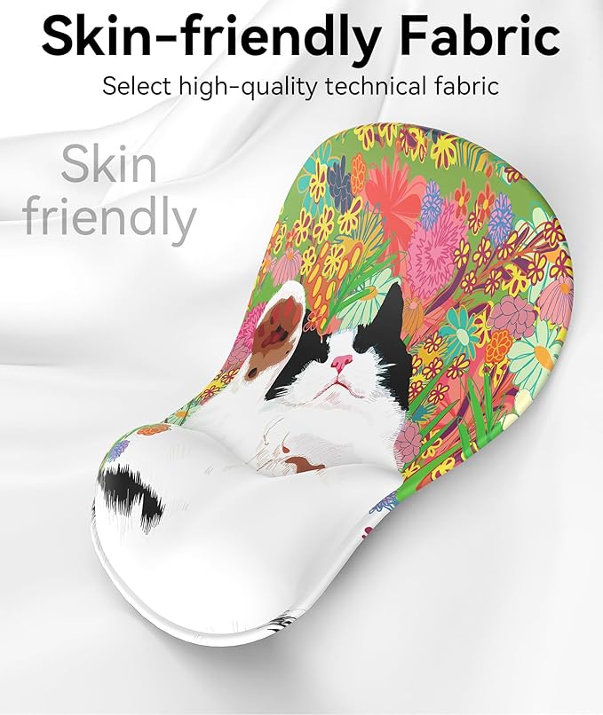 eulps Mouse Pad with Gel Wrist Rest, Ergonomic Comfortable Computer Wrist Support for Laptop, Pain Relief Mousepad with Non-Slip PU Base for Office & Home (Sleeping Cat)