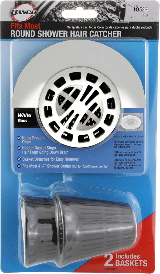DANCO Hair Catcher for Stand-Alone Shower Drain Cover | 3-inch Shower Drain Openings | Strainer Snare | White (10533) (Pack of 2)