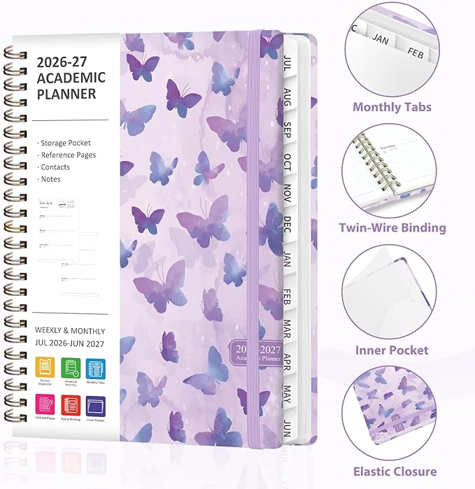 Planner 2026-2027, Weekly and Monthly Academic Planner, July 2026 - June 2027, Hardcover Calendar Agenda Book for School Year Planning, School Supplies for Teacher and Student, A5(6.3'' x 8.5'')