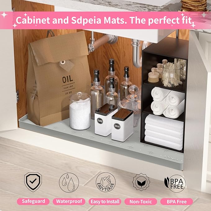 Sdpeia Under Sink Mat 31"×22" Waterproof Silicone Cabinet Liner & Sink Protector for Kitchen & Bathroom, Multi-Purpose Organizers Tray for Pets, Laundry, Cat Litter Mat