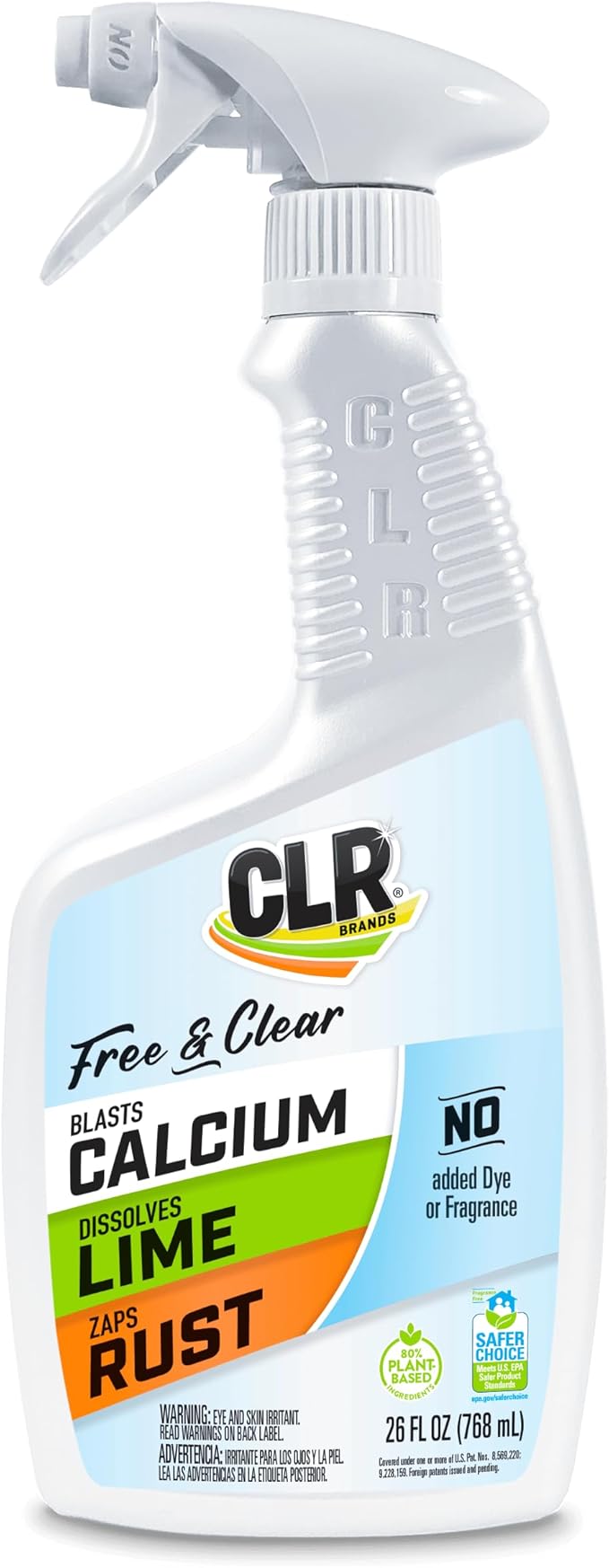 CLR Brands® Calcium, Lime & Rust Remover Free & Clear, No Dyes or Fragrances, Gentle Lime and Bathroom Descaler, Removes Hard Water Stains and Rust Deposits, 26 Oz Bottle (Pack of 1)