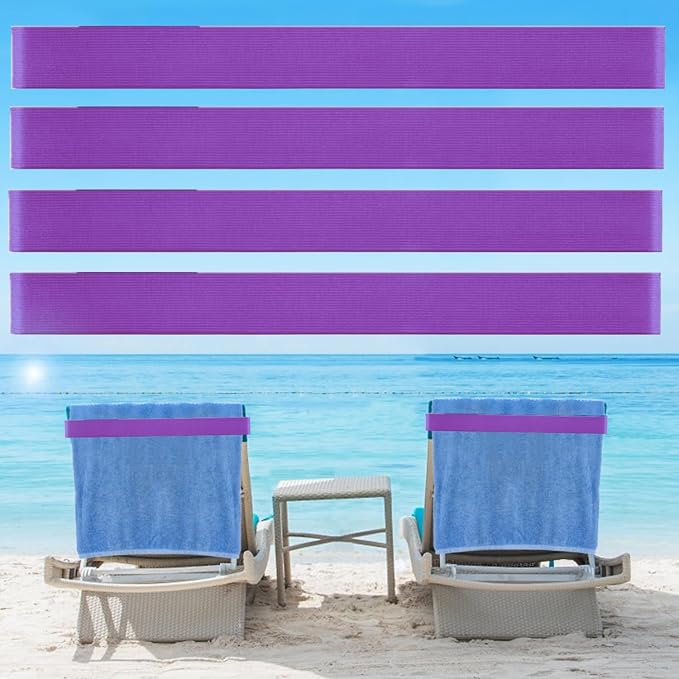 Beach Towel Bands (4 Pack), Beach Chair, Pool Chairs & Cruise Ship Essentials, The Better Towel Chair Clips Towel Holder Beach Towel Clips(Purple)