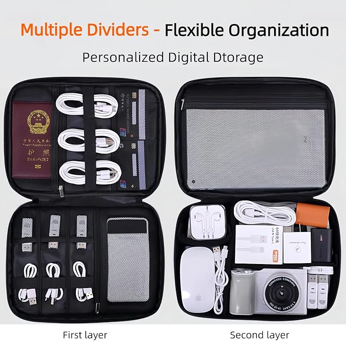 Electronics Organizer Travel Case,Cord Organizer Travel, Double-Layer Cable Organizer Bag, Tech Pouch Accessories Carry Storage For Phone, Cables, Airpods, USB, Sd Card, Essentials (Grey)