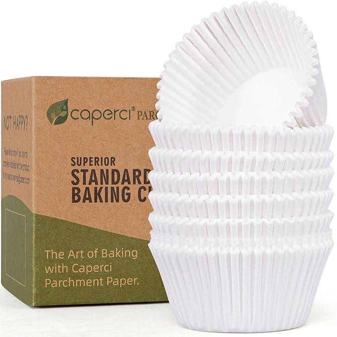 Caperci 225pcs White Parchment Cupcake Liners - Standard Muffin Liners Baking Cups, Parchment Paper Cupcake Wrappers with Excellent Greaseproof & Balanced Non-Stick, No Smell, Food Grade (White)