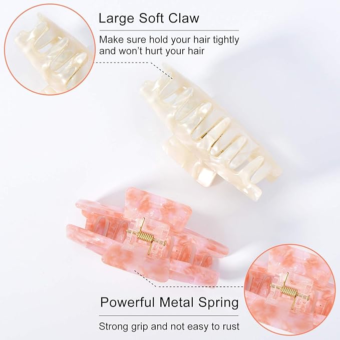 Big Claw Tortoise Banana Pink French Celluloid Leopard Print Clips for Women's & Girls' Thick and Thin Hair - 3.3 Inch, Strong Hold, 2 Color Options (2 Packs)