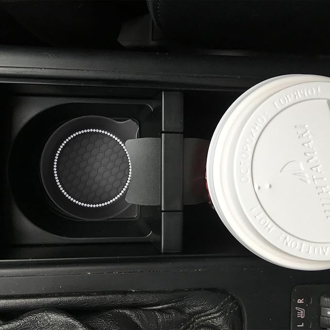 2 PCS Car Cup Coasters, Universal Cup Holder Coaster for Car Accessories, Bling CupHolders Insert for Women Non-Slip Silicone Car Cup Holder Coasters