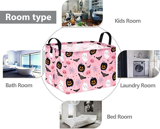 Rec Halloween Ghost Storage Basket Box Hamper Collapsible Organizer Bin Gift Shelf Baskets for Home and Kitchen Storage.