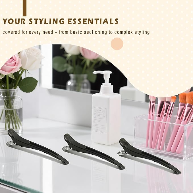 12 PCS Duckbill Hair Clips for Sectioning - 4.3” Professional Non-Slip Hair Clamps with Silicone Band, Gentle No-Mark Hold for Thick Hair, Styling & Coloring