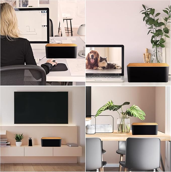 YUANYE Cable Management Box Cable Management Kit for Power Strip to Hide Wires,Cord Organizer Boxes,Safe ABS Material Wire Organizer of Cable Clips Sleeve for Home & Office,2Pack-123PCS/Black