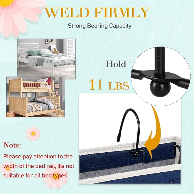 Ozzptuu Bedside Storage Caddy/Bedside Hanging Storage Bag for Headboards Bunk Beds Dorm Rooms Book Phone Magazine Holder (2PC Navy Blue)