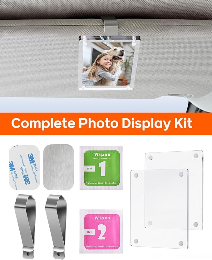 2Pcs 3"x3.5" Magnetic Car Visor Photo Holders - Strong Clip-on Picture Frames for Sun Visor - Personalized Photo Display for Family, Pets & Memories - Car Accessories Christmas Gift with Secure Clips.