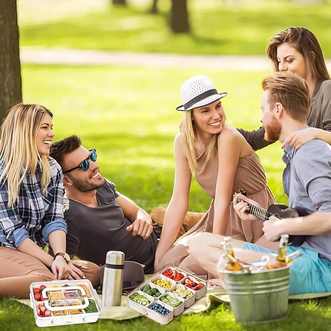 Divided Snackle Box Container-8 Compartment Snack Tray with Lid & Handle,BPA Free Stackable Snack Organizer for Fruits,Veggies,Candy,Reusable Airtight Food Storage for Fridge, Travel, Picnic, Party