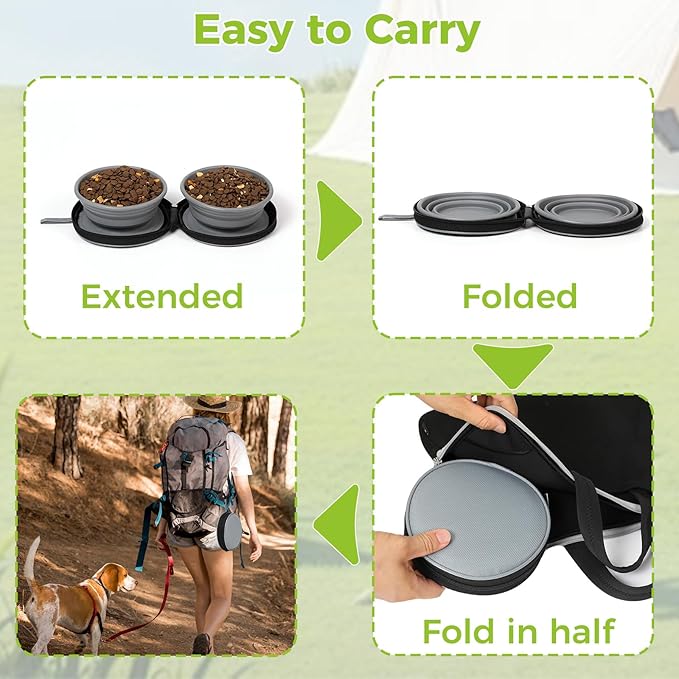 2-in-1 Dual Sided Collapsible Pet Bowl,Foldable Travel Dog Bowls, 2 in 1 Pet Bowl Portable Silicone Collapsible Cat Food and Water Bowl for Travel, Hiking and Walking, Bowls for Pet Food Serving