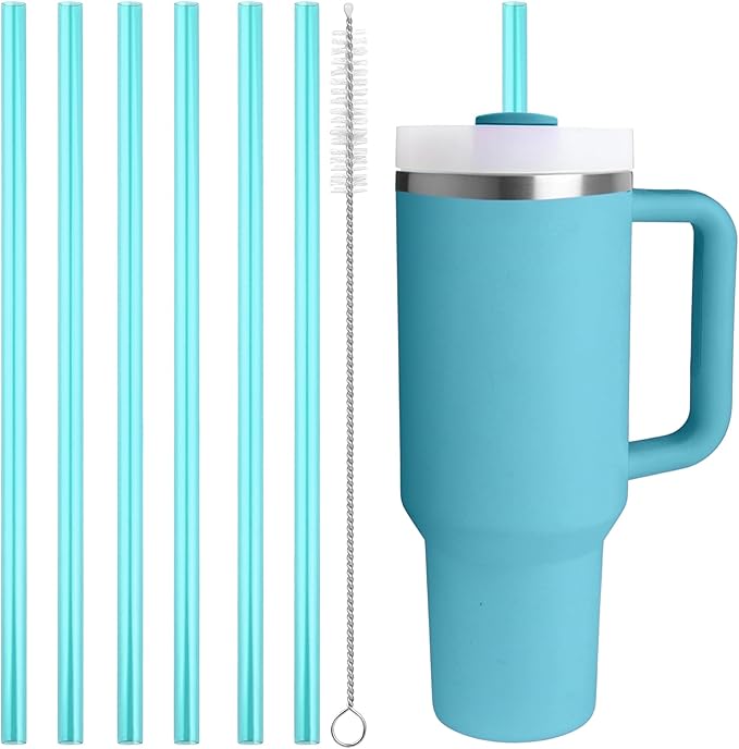 Replacement Straw Compatible with 40 oz Stanley Quencher Tumbler, 12 Inch Extra Long Reusable Plastic Straws for 40 Oz Cup, Green, 6 Pack