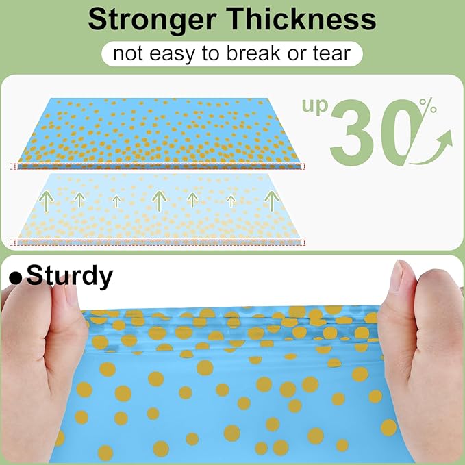 misaya 10 Packs Dot Disposable Table Cloth, 54 x 108 Inch Waterproof Plastic Tablecloth, Rectangle Gold Dots in Light Blue Table Covers for Picnic, Birthday, Party