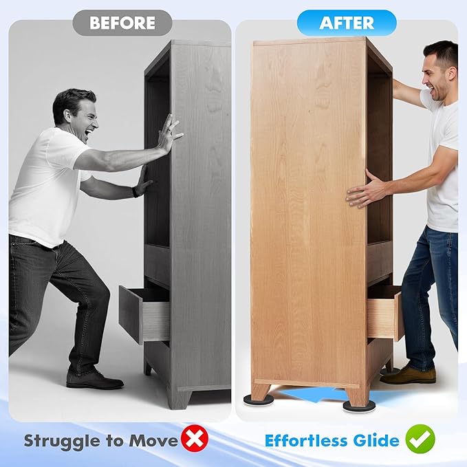 16-Pack Furniture Sliders for Hardwood Floors & Carpet, Save 80% Effort Safely and Easily, The Glide Tool Set for Heavy Furniture and Appliances, Reusable Moving Pads (8 Plastic & 8 Felt, 3.5" Slider)