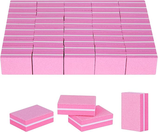 50PCS Mini Nail Buffer Block,Nail File,100/180 Grit Double Sided Sponge Files,Disposable Professional Manicure Prep Buffers for Acrylic & Natural Nails,Travel Size(Pink)