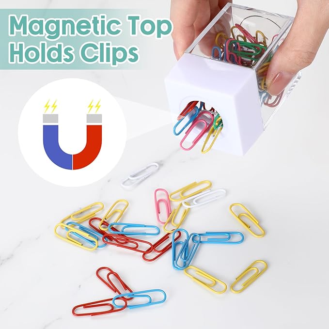 4 Pieces Magnetic Paper Clip Dispenser Holder Paperclip Dispenser for Desk, School, Office(White)