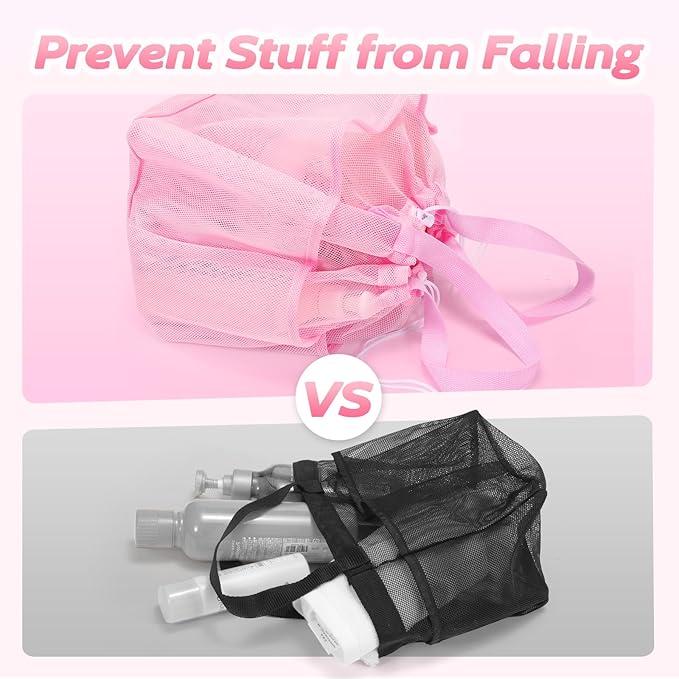 Mesh Shower Caddy Portable with Drawstring, Dorm Room Essentials for College Students Girls, Large Shower Bag for Camping, Swimming, Gym, Travel, Bathroom - Pink