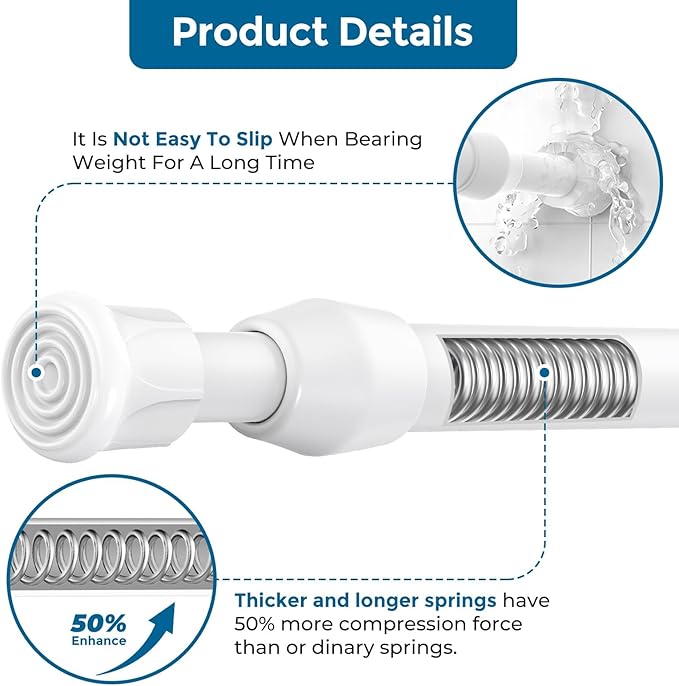 AIZESI Spring Tension Curtain Rods Short Tension Rod (White,17" to 28"-2Pcs)