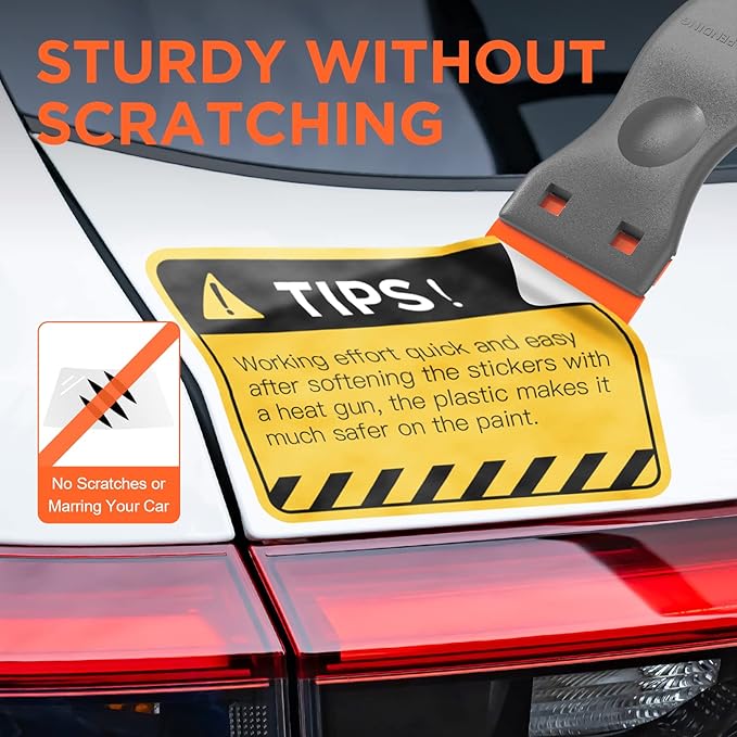 Plastic Razor Blades Scraper Tool - 2 Pack Wall Paint Remover with 100 PCS Blades Kit No Scratch Car Window Glass Wood Sticker Removal Floor Stove Kitchen Vinyl Adhesive Decal Tape Cleaning