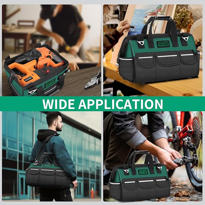 Tool Bag Organizer for Men, Wide Mouth Small Tool Bags,14 Inch Soft Handle Toolbox Organizer Storage, Large Zipper Electrician Tool Bag