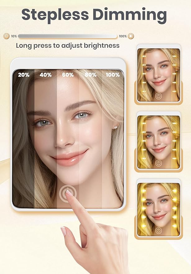 Compact Mirror, Rechargeable 30X Magnifying Mirror with 3 Lighting Modes & Dimmable Brightness, Portable Travel Makeup Mirror with Light, Essentials for Travel, Pocket, Purse, Gifts for Women White