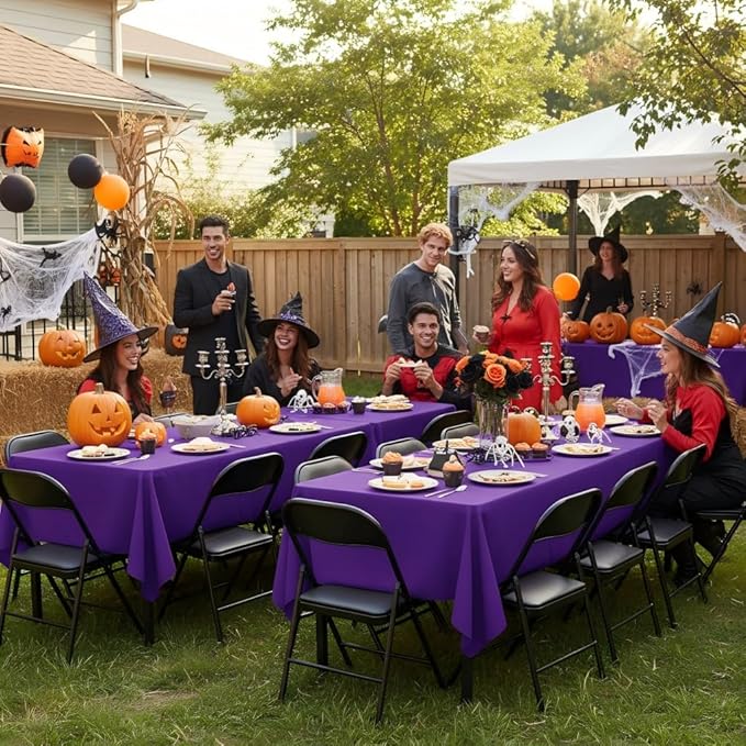 sancua Purple Tablecloths for 6 Foot Rectangle Tables, 8 Pack - Washable Polyester Fabric Table Cloth for Halloween Party, Wedding Birthday, Banquet Reception, 54x108 Inch