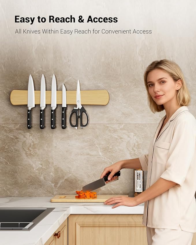 Magnetic Knife Holder for Wall, 18 Inch Large Bamboo Knife Magnetic Strip, Housewarming Gifts for New Home, Kitchen Wall Storage Space Savers, Farmhouse Kitchen Utensil Organizer Essentials