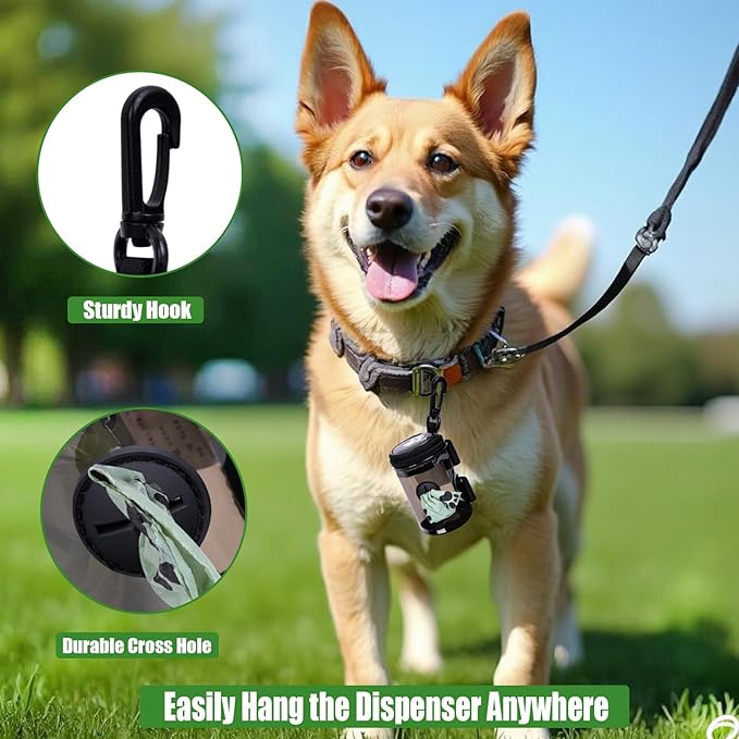 Dog Waste Bag Dispenser Poop Bag Dispenser for Leash Accessory Dog Poop Bag Holders Fits Dog Leash, Includes Hand-Free Holder, Clear, No-PUXYB