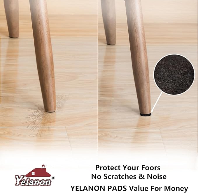 Yelanon Felt Furniture Pads -48 Pcs 1.5" Premium Felt Pads for Chair Legs Furniture, Floor Protectors for Hardwood Floors,Brown