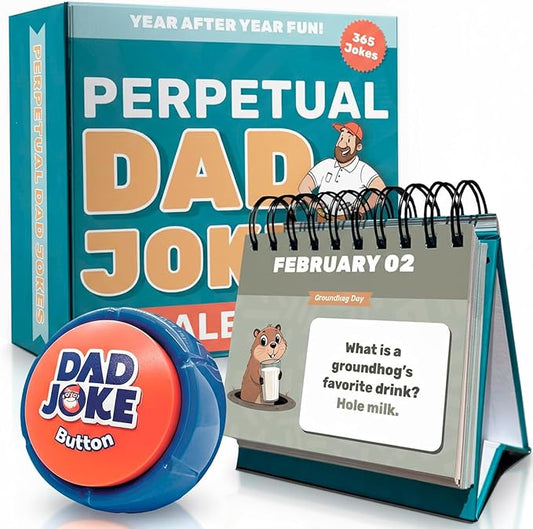 Dad Joke Gift Set Bundle For Dad | (1) Dad Joke Daily Perpetual Calendar & (1) Dad Joke Talking Button, Make Dad Laugh With This Father's Day Bundle Gift Set Present!