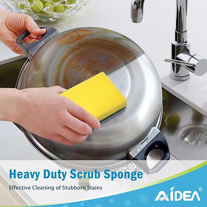 AIDEA Sponges Kitchen, 24 Pack Heavy Duty Dish Sponge, Cleaning Dish Scrubber Sponge for Home and Kitchen, Stink-Free Cleaning Supplies for Pots, Pans