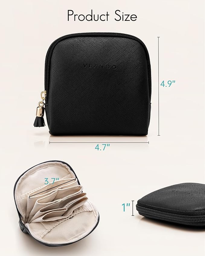 Vlando Small Jewelry Travel Case, Jewelry Pouch Bags with Zipper, Velvet Jewelry Organizer Storage Bag for Bracelet Rings Earring Travel Essentials Gifts for Women Girl - Black