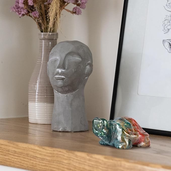 2" Ocean Jasper Turtle Figurine Healing Crystal Collectible Statue Hand Carved Mini Gemstone Animal Sculpture Tortoise Decor for Home, Office