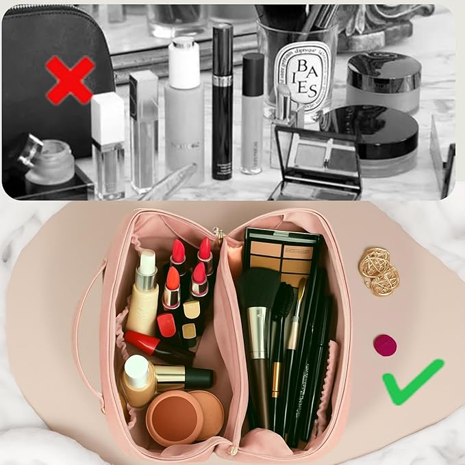 Travel Makeup Bag,Large Capacity Cosmetic Bags for Women,Waterproof Portable Pouch Open Flat Toiletry Bag Pattern Makeup Bag