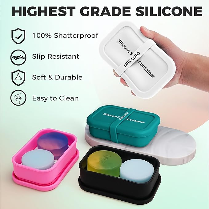 Silicone Soap Holder， Enhanced Leak-Proof Travel Soap Container with Draining Layer，Portable Shampoo Bar Holder, Soap Case with Soap Bag, Soap Dishes for Bathroom/Camping/Gym/(White)