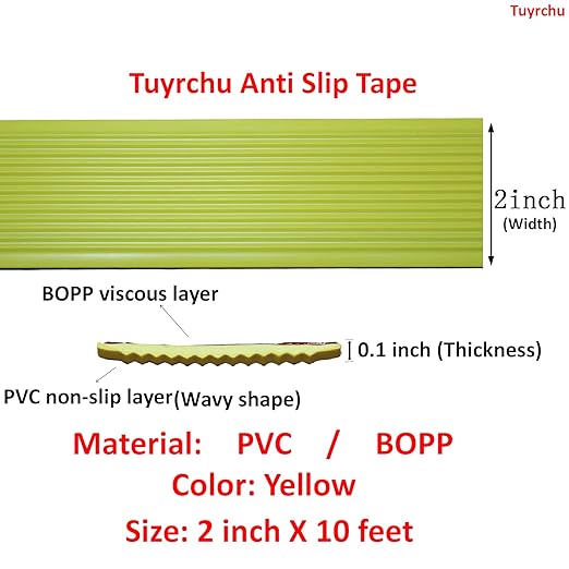 Anti Slip Tape 2 Inch Wide, Waterproof Grip Adhesive Tape, Heavy Duty High Traction Friction for Indoor/Outdoor Steps (33 Ft/Yellow).