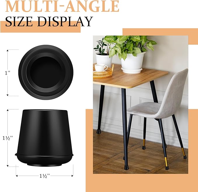 1" Round Rubber Chair Leg Tips Caps, Chair Leg Floor Protectors Furniture Legs Caps Non-Slip Reduce Noise for Hardwood Floors (Black, 12 Pack)