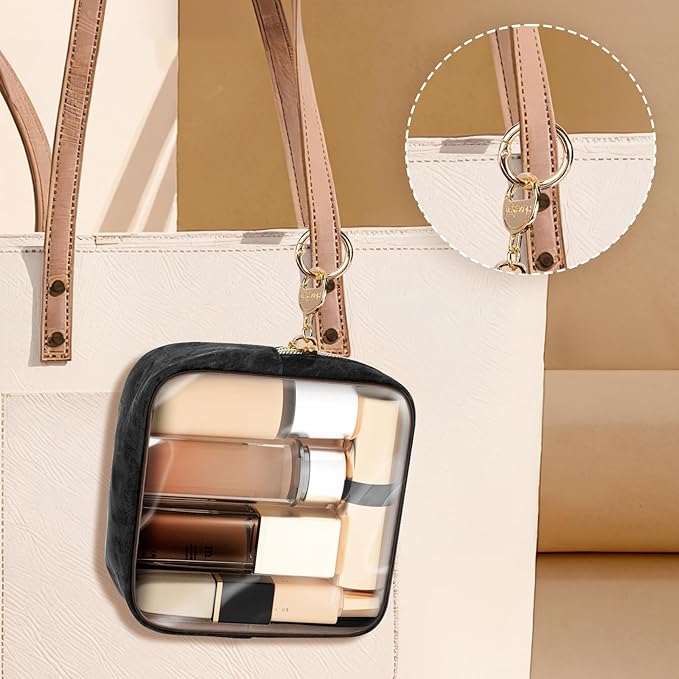 4.9" Clear Small Makeup Bag, Mini Marble Cosmetic Bag for Purse, Portable Small Travel Makeup Pouch for Women, Birthday/Wedding/Christmas Gifts (Black)