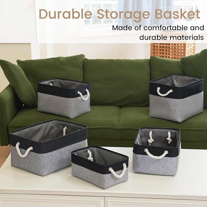 VQRTEXA Large Storage Baskets- 15x11x10 inch Storage Bins for Shelves and Closet Organizing, Foldable Fabric Bin for Home Organization Clothes and Laundry (1-Pack, Black&Gray)