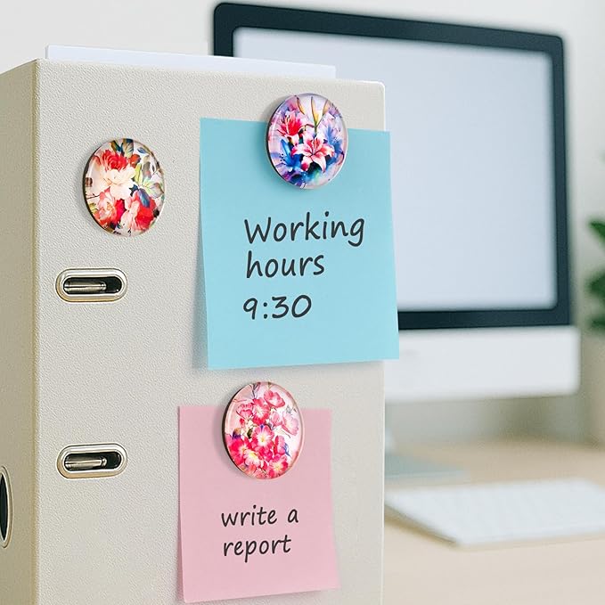 FINDMAG Refrigerator Magnets, 12 Pcs Glass Fridge Magnets for Festival, Flower Magnet for Fridge, Decorative Magnet Small Cute for Gift, Office, Home, Kitchen, Board, Locker, School