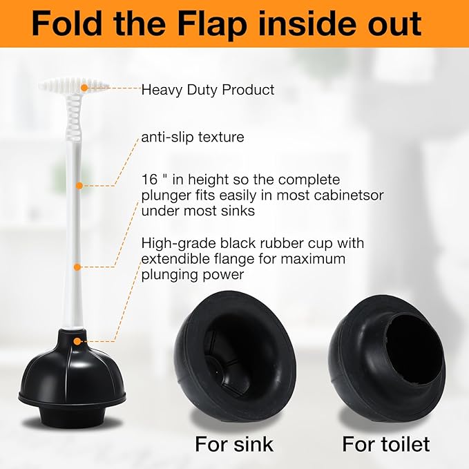 Teenyyou 6 Pcs Toilet Plunger Bulk Heavy Duty Plunger for Bathroom Double Thrust Rubber Force Cup Toilet Bowl for Drain Clog Remover Commercial Industrial Use Black 16.73 Inches