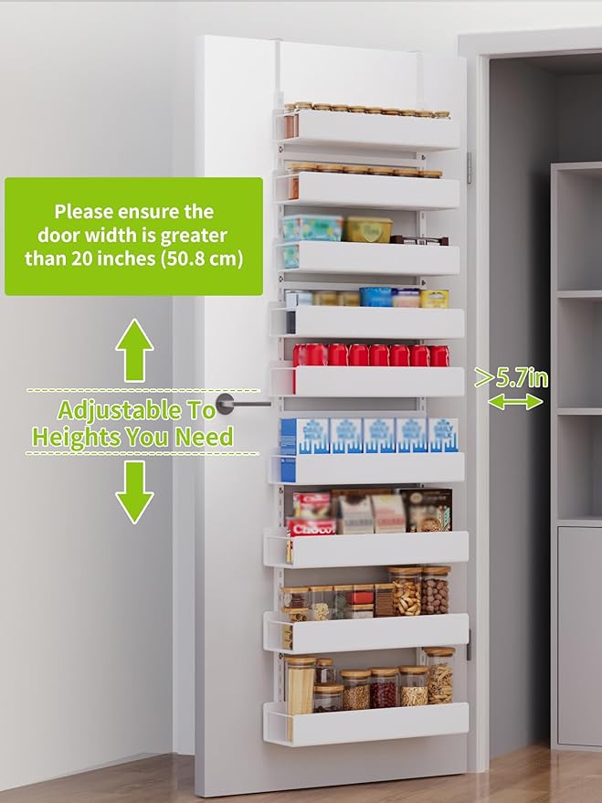 Over The Door Pantry Organizer, 9-Tier Pantry Organization and Storage, Hanging Door Spice Rack Shelves, Home & Kitchen Organization, Laundry & Bathroom Essentials, White