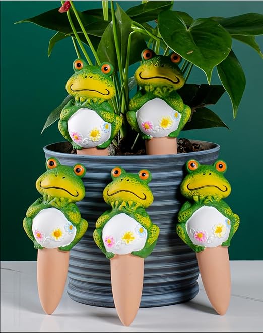 Qinsuikai 4 Pack Plant Watering Devices, Frog Shape Terracotta Watering Spikes, Vacation Self Watering Planter Insert, Automatic Plant Waterer for Indoor Outdoor Plants (Big Frog)