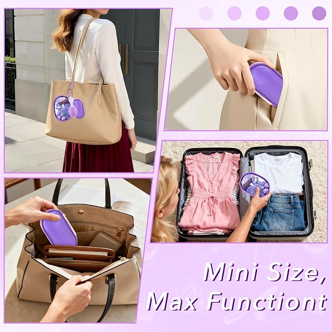 Travel Makeup Brush Set, 77Pcs Mini Makeup Kit Synthetic Foundation Concealers Eye Shadows Brushes Powder Puff with Eyelash Curler Eyebrow Razor Comb Mirror Hair Clips Cosmetic Bag (Purple)