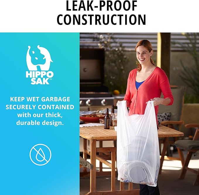 Hippo Sak - Tall Kitchen Garbage Bags with Ergonomic Handles - 13 Gallon Trash Bags - Super Strong, Patented Reinforced Bottom and Leak Proof Tall Kitchen Trash Bags - Heavy Duty Trash Bags (90 Count)